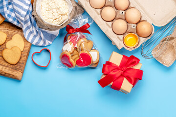 Cooking gingerbread heart cookies for Valentines day