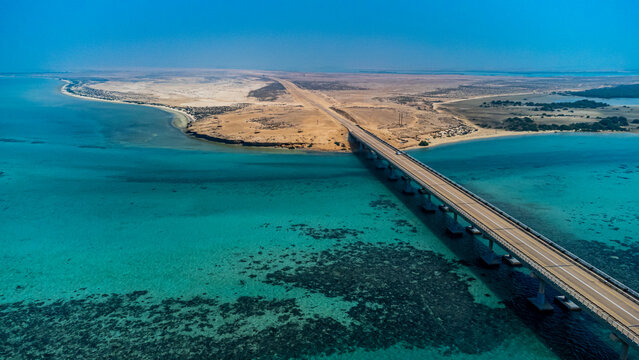 Saudi Arabia, Jazan Province, Aerial View Of Bridge Linking Two Islands In Farasan Islands Archipelago