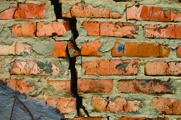 Old textured brick wall with natural defects. Scratches, cracks, crevices. Background of brick wall...
