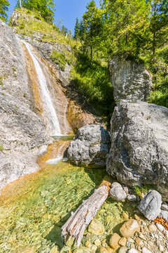 Germany, Bavaria,Rappinbach waterfall in summer