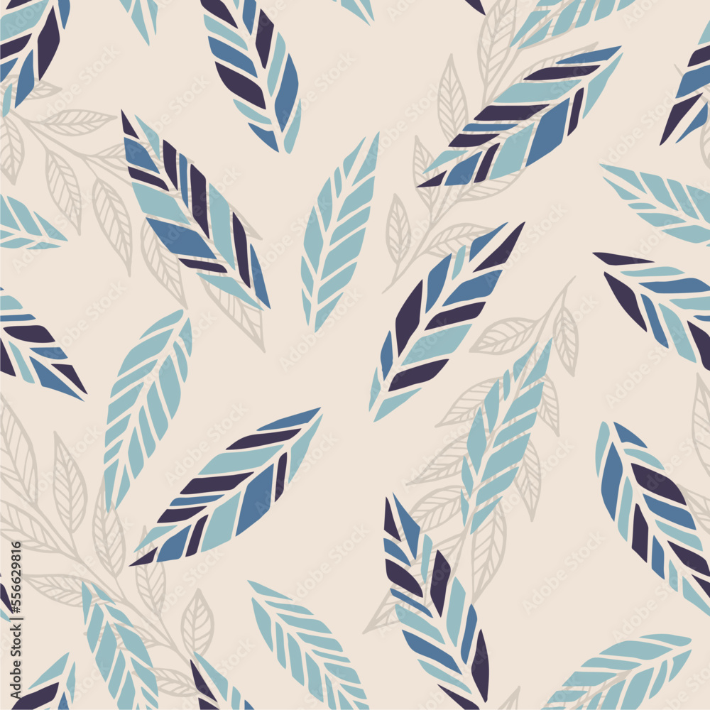 Wall mural Scandinavian seamless doodle pattern with vintage leaves sketch.  For wrapping paper. Ideal for wallpaper, surface textures, textiles.