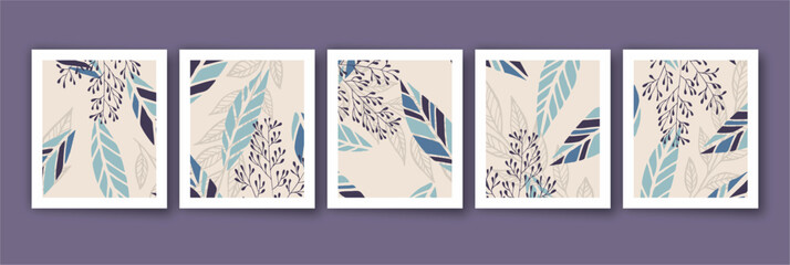 Scandinavian abstract botanical illustrations. Contemporary wall decor. Collection of trendy artistic posters. 