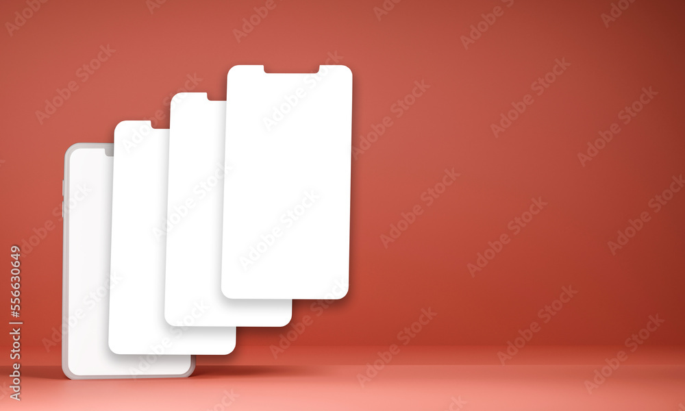 Aufkleber 3d rendering smartphone with blank app screens mockup on burnt red background.