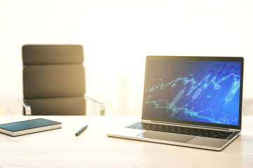 Naklejka premium Modern computer display with abstract financial graph, financial and trading concept. 3D Rendering