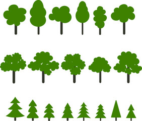 Vector tree icons on isolated white background. 