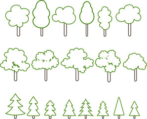 Vector tree icons on isolated white background. 