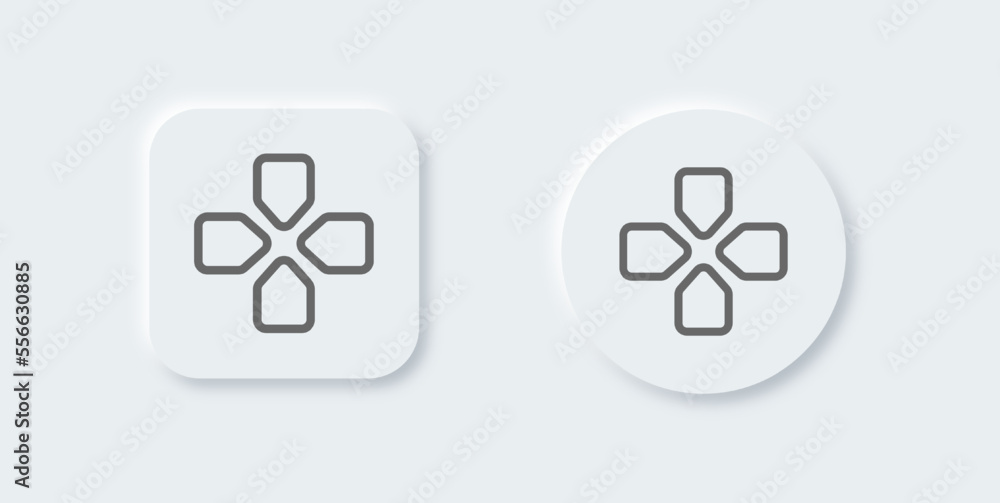 Poster joystick navigation line icon in neomorphic design style. controller signs vector illustration.
