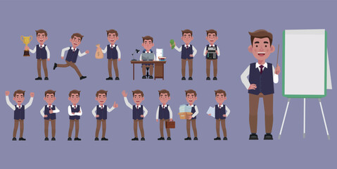 Set of flat  people with different poses