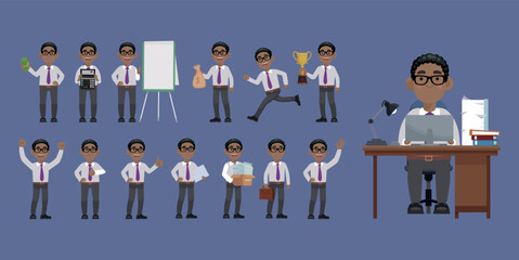 Set of flat  people with different poses