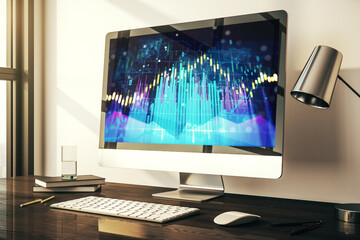 Abstract creative financial graph on modern laptop screen, forex and investment concept. 3D Rendering