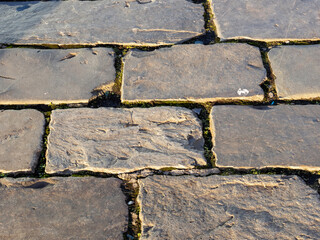 Stone surface of a walking path or road in town. Abstract texture for design purpose.