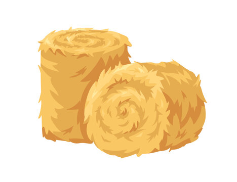 Hay rolls, bales of round shape. Gold straw, dry golden grass stacks, heaps. Agriculture fodder, circle haystacks of yellow colza, farm forage. Flat vector illustration isolated on white background