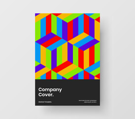 Amazing geometric tiles flyer layout. Multicolored pamphlet A4 design vector template.