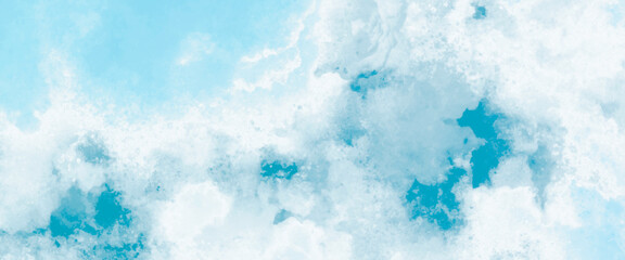 Abstract gradient light sky blue shades watercolor background on white paper texture. Aquarelle painted textured canvas design, abstract blue watercolor splash background, texture of watercolor. 