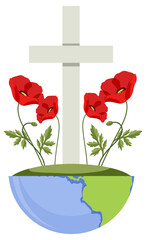 Poppy flowers on globe icon