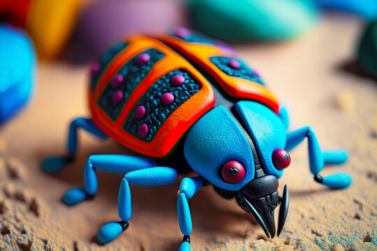 Large Plasticine Beetle With Eight Legs On Yellow Sand