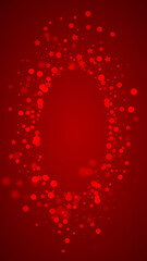 Beautiful snowfall christmas background. Subtle flying snow flakes and stars on christmas red background. Beautiful snowfall overlay template. Vertical vector illustration.