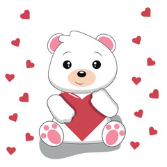 Cute cartoon bear with red heart.Valentine's Day.