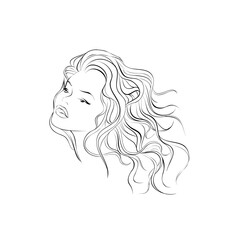 Fototapeta na wymiar Beautiful woman, single line on a white background, isolated vector illustration. Tattoo, print and logo design for a spa or beauty salon. Line art.
