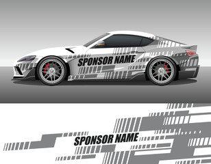 Car wrap vinyl racing decal ornament. Simple flat abstract geometric striped sport background design print template with sponsor name text place. Vector illustration.