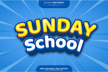 Sunday School 3d editable text effect. Vector art illustration