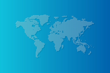 Dotted world map on blue background vector illustration