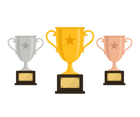 Gold silver and bronze winners trophy cups illustration