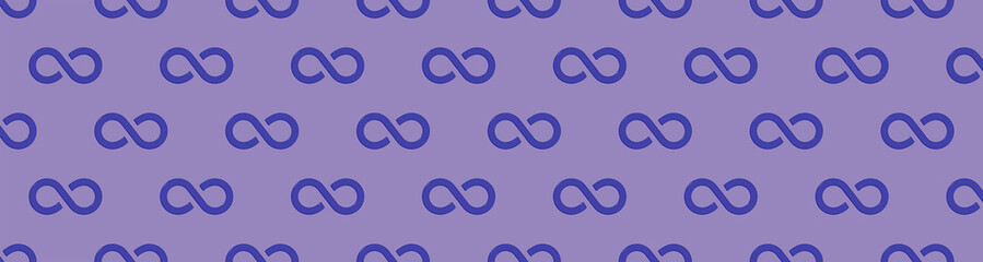 Seamless pattern. Sign of infinity is blue, isolated on pastel purple background. Symbol of infinity. Horizontal image. Banner for insertion into site. 3d image. 3d rendering