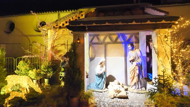 Traditional nativity scene in the original setup ,Bergamo, Italy, Lombardy