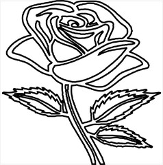 Vector, Image of Rose Flower icon, black and white, with transparent background