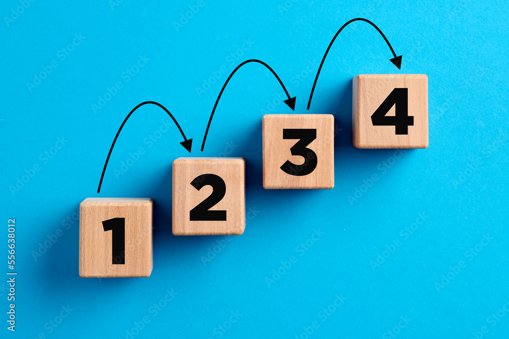 Poster step by step progress in business planning, career improvement or problem solving concept. numbers w