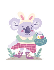 Easter Koala Brings Egg Basket - Hand Drawn - Easter Animal