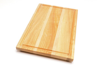 Hardwood cutting board isolated on white background.