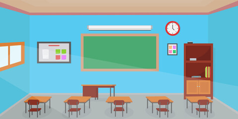 Empty class room interior flat vector illustration