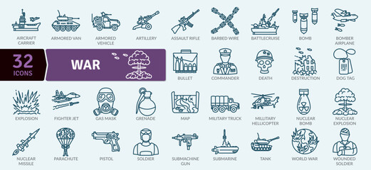 War and conflict icons Pack. Thin line icon collection. Outline web icon set