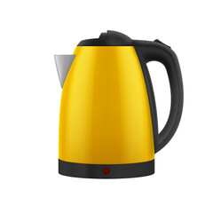 Household Electric Kettle with Closed Lid in Yellow Color. Realistic Kitchen Appliance to Heat Water and Make Hot Drinks on White Background