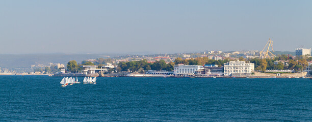 Sevastopol bay coastal view. Wide panoramic photo
