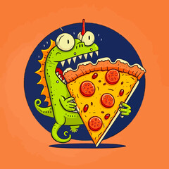 A cute little monster eating a slice of pizza © Digitale Wanderlust