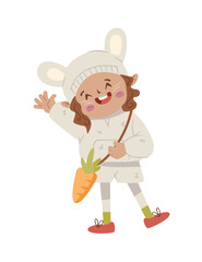 Little Girl with Bunny Costume - Hand Drawn - Animal Costume