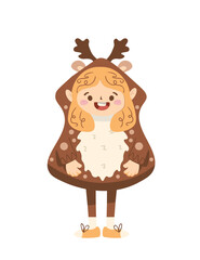 Little Girl with Deer Costume - Hand Drawn - Animal Costume
