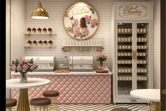 cake shop interior, cute and fancy