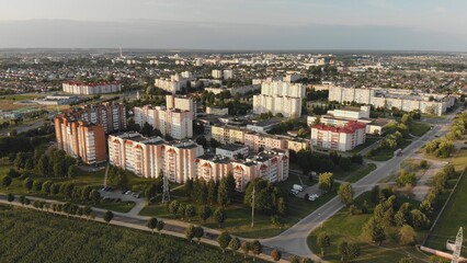 Fototapeta premium Evening aerial survey of the city of Lida. Belarus.