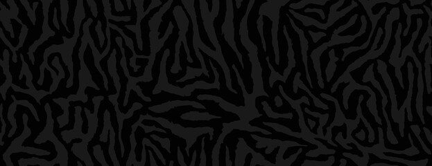 Seamless skin of zebra pattern. Black tiger stripes fur texture. Abstract curved lines ornament. Stylish hand drown wild animal print background for fabric, textile and wallpaper. Vector illustration