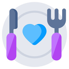 Fork with knife and plate, concept of tableware icon.
