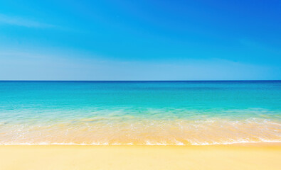 Fototapeta na wymiar clear blue sea with horizon, blue sky Light clouds and clean sand