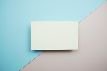 Empty greeting card mockup, horizontal invitation template on blue and pink background