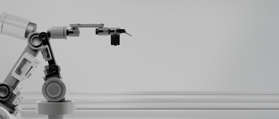 ai automatic robotic arm machine for industrial factory business with futuristic background, 3d illustration rendering