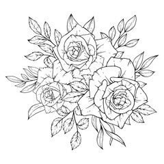 outline hand drawn rose flower bouquet decoration