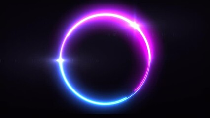 Abstract background blue red spectrum fluorescent light with neon circle LED animation 3D rendering	 - Powered by Adobe