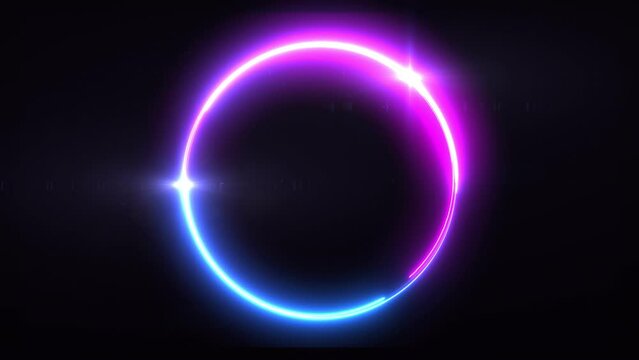 Abstract background blue red spectrum fluorescent light with neon circle LED animation 3D rendering	